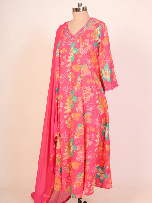 Pink Cotton Kurti With Mirror Work